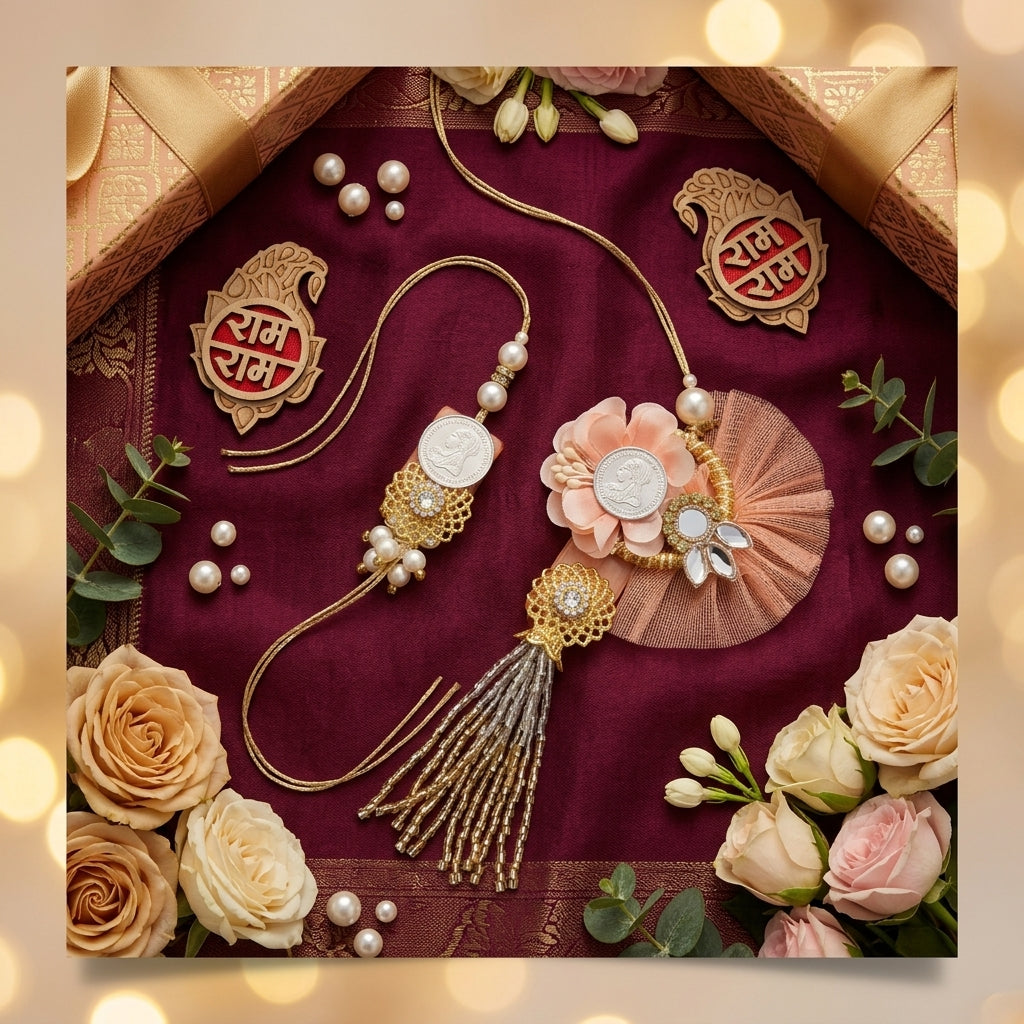 925 Silver Coin Bhaiya Bhabhi Pink Floral Rakhi Shriramsilverworks