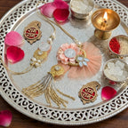 925 Silver Coin Bhaiya Bhabhi Pink Floral Rakhi Shriramsilverworks