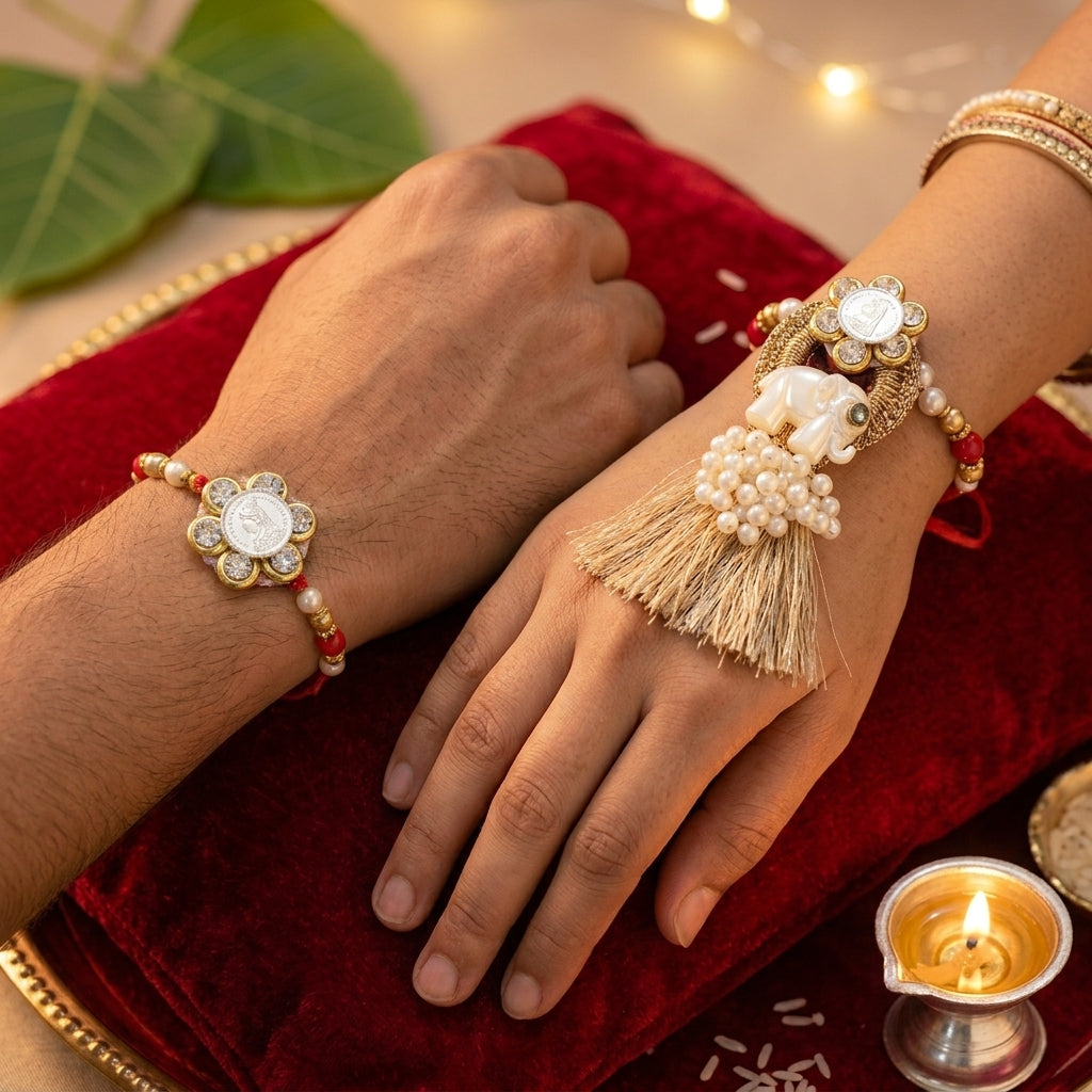 Rajsi Gajraj Silver Bhaiya Bhabhi Rakhi Shriramsilverworks