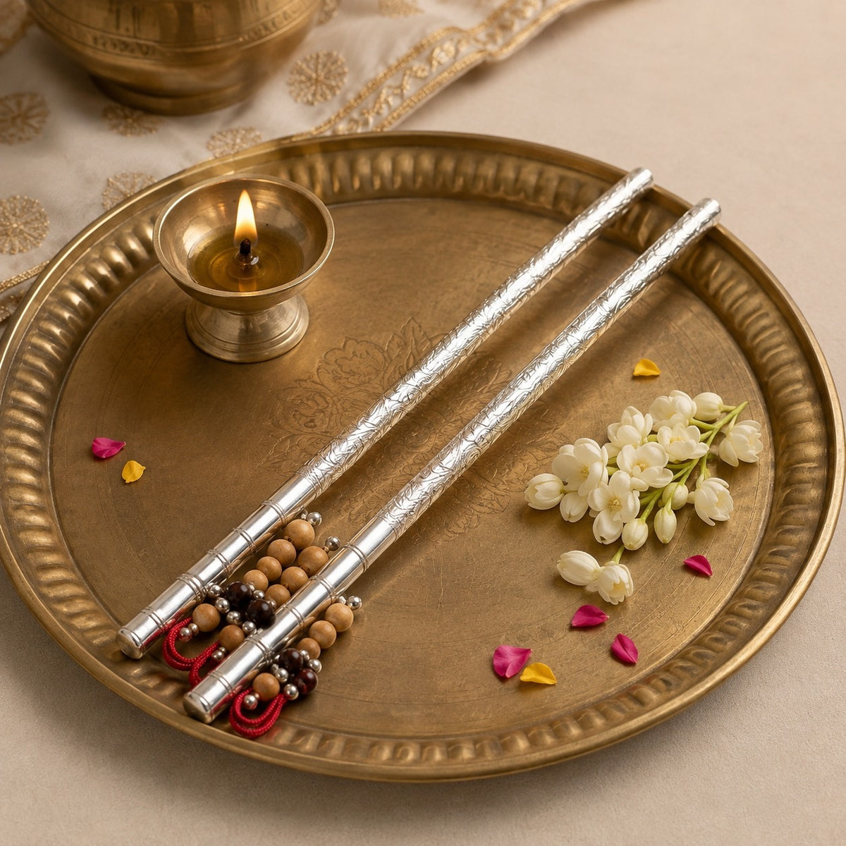 Pure Silver Ganesh Pooja Dandiya – Decorative Silver Sticks Shriramsilverworks