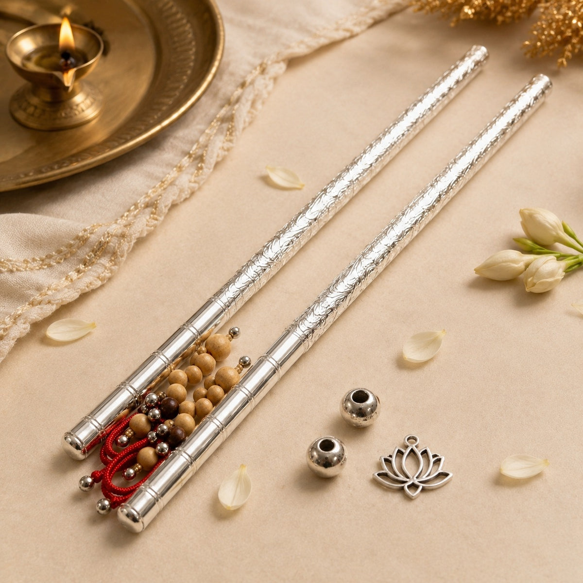 Pure Silver Ganesh Pooja Dandiya – Decorative Silver Sticks Shriramsilverworks