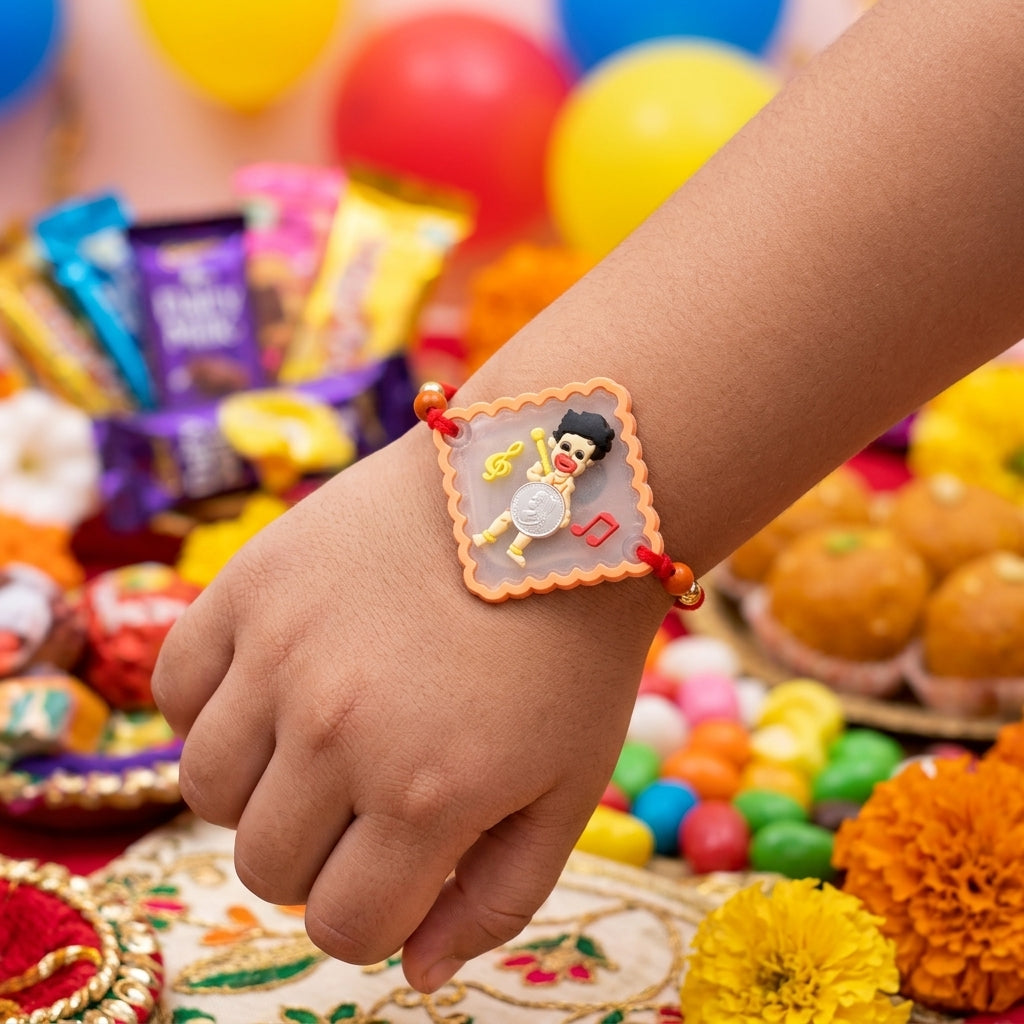 Bal Hanuman Kids Handcrafted Silver Coin Rakhi Shriramsilverworks