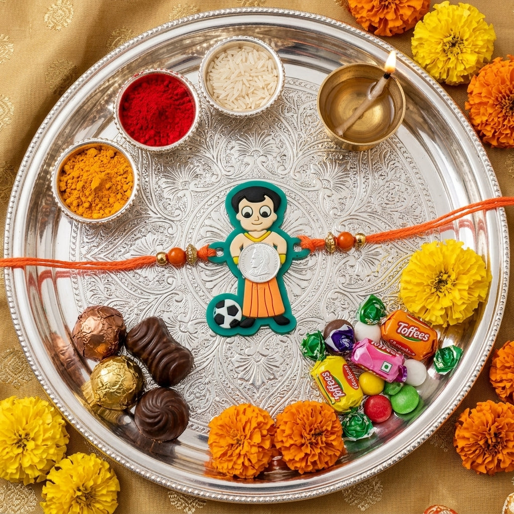 Chhota Bheem Kids Handcrafted Silver Coin Rakhi Shriramsilverworks