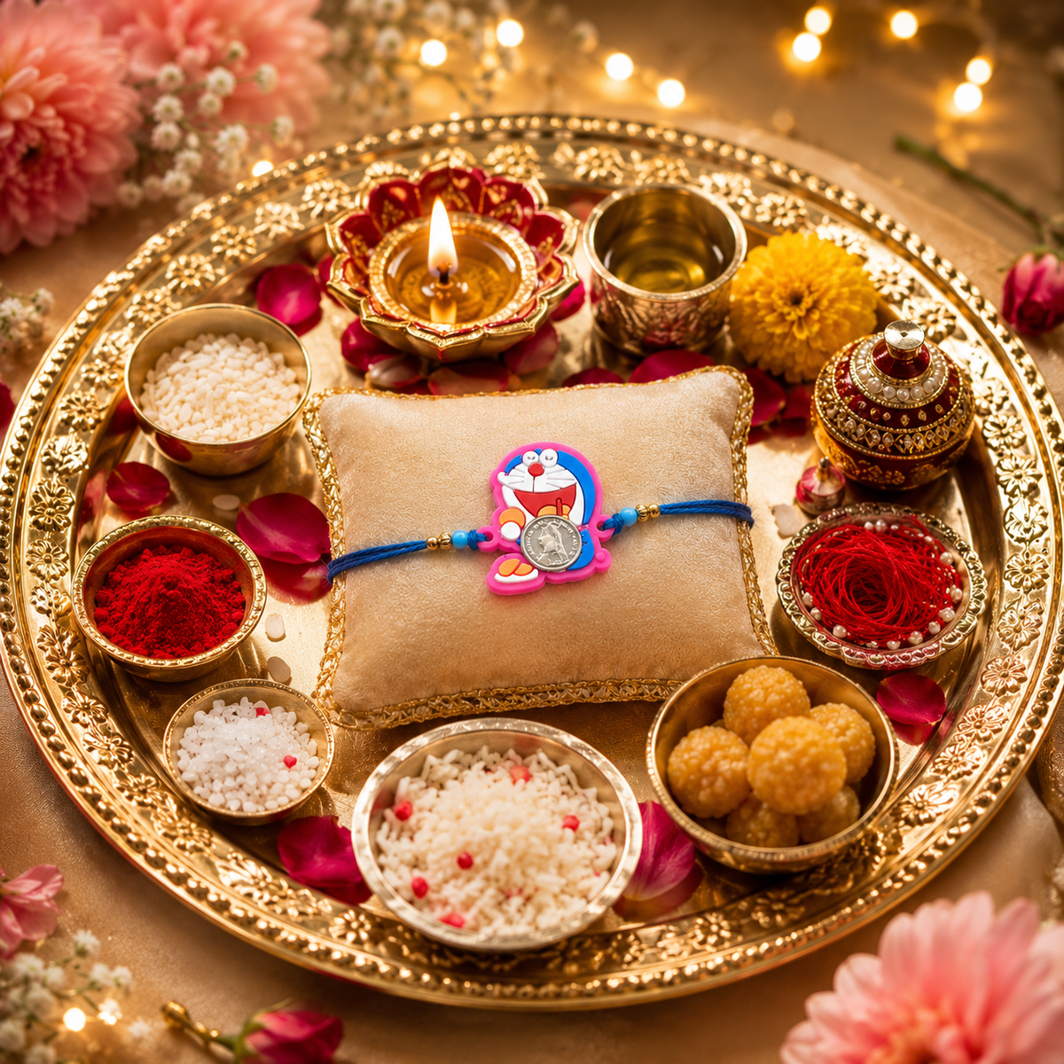 Doraemon Kids Handcrafted Silver Coin Rakhi Shriramsilverworks
