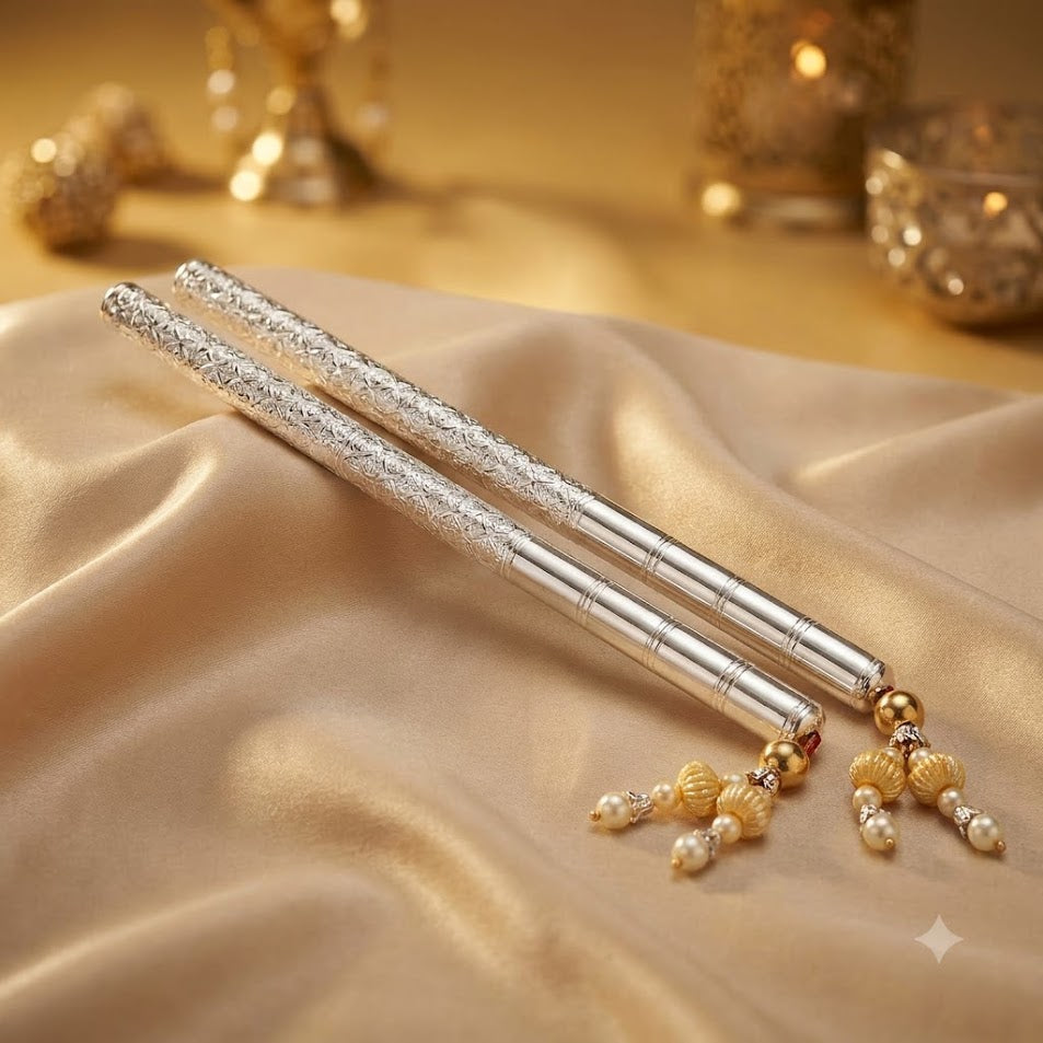 Pure Silver Ganesh Pooja Dandiya – Decorative Silver Sticks Shriramsilverworks