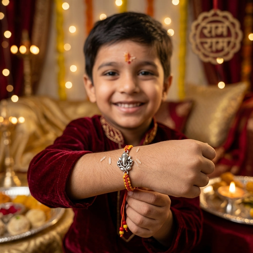 925 Silver Ganesh Rakhi Shriramsilverworks