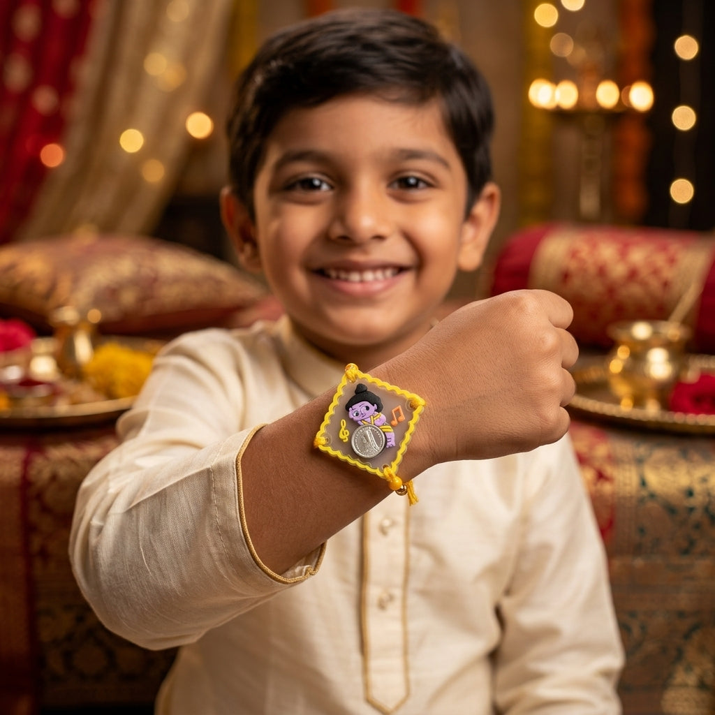 Little Krishna Kids Handcrafted Silver Coin Rakhi Shriramsilverworks