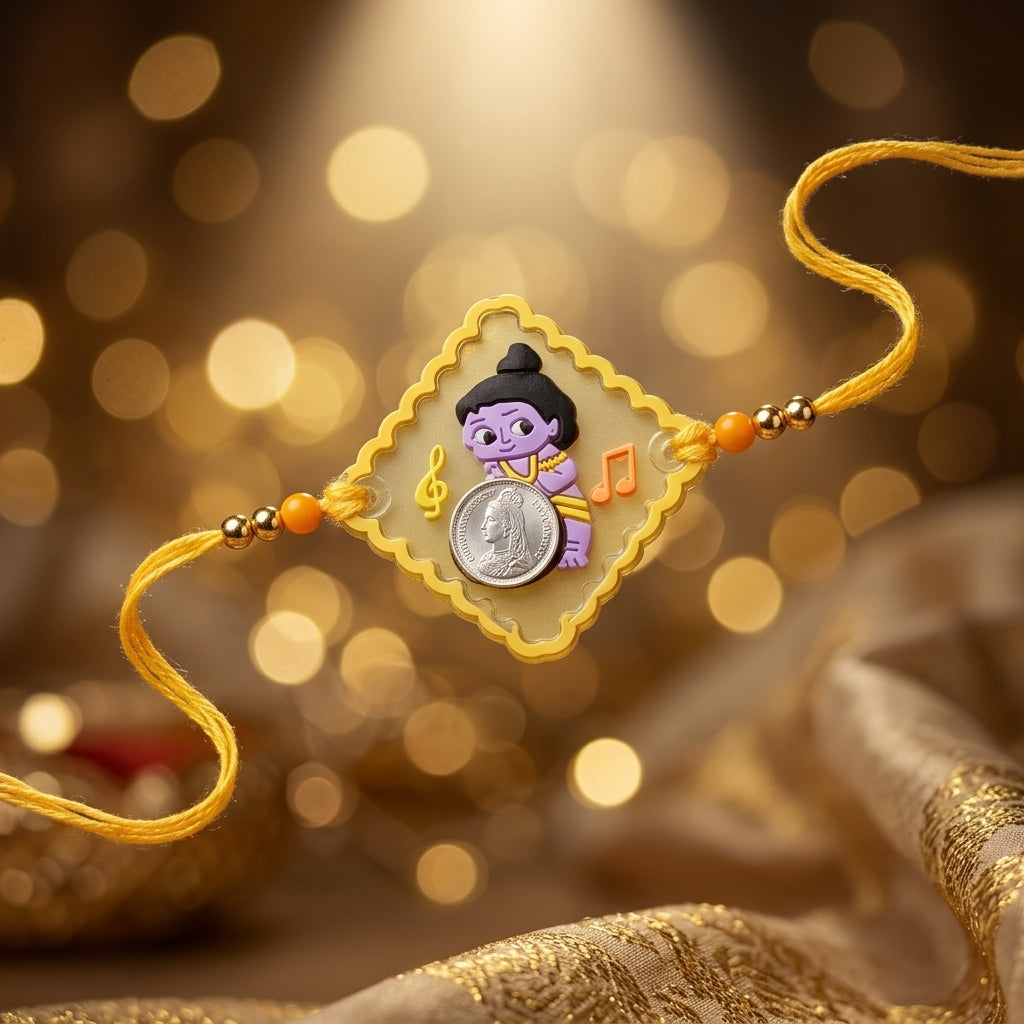 Little Krishna Kids Handcrafted Silver Coin Rakhi Shriramsilverworks