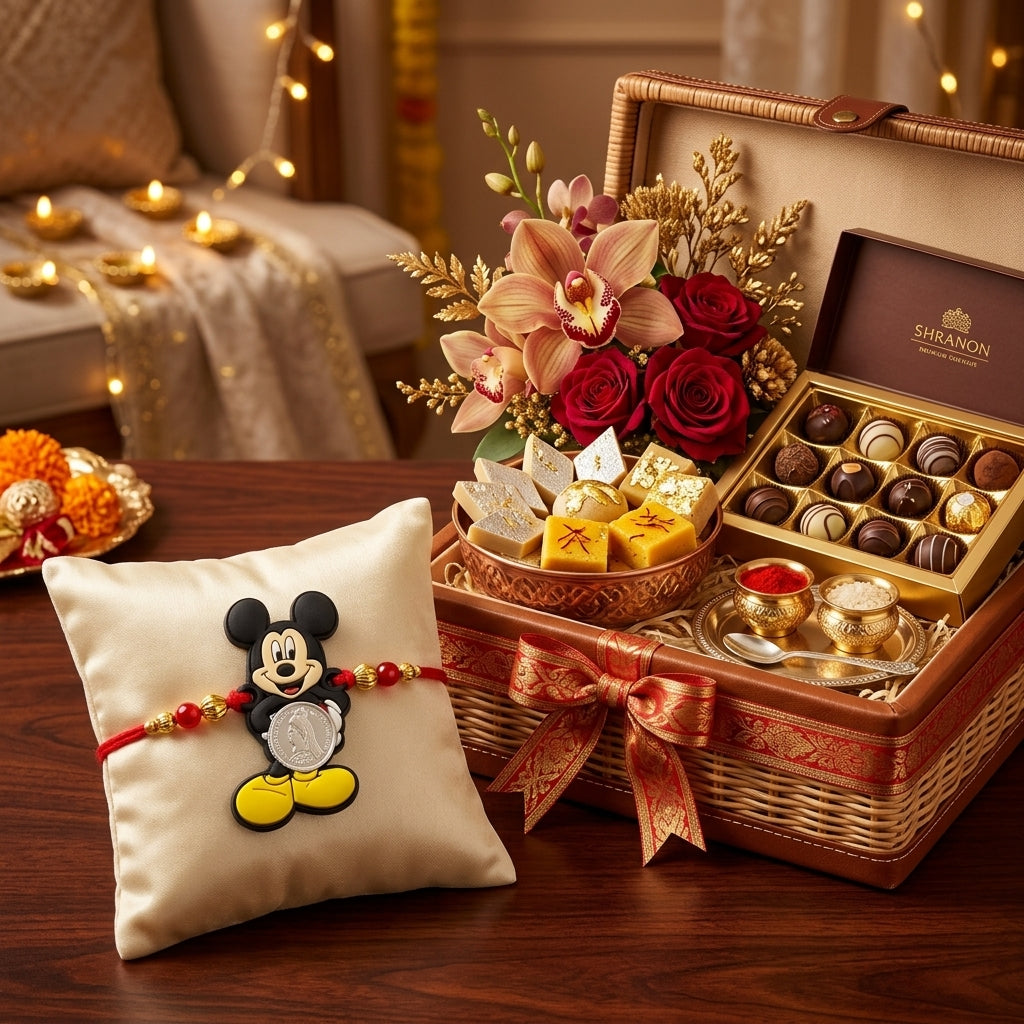 Mickey Mouse Kids Handcrafted Silver Coin Rakhi Shriramsilverworks