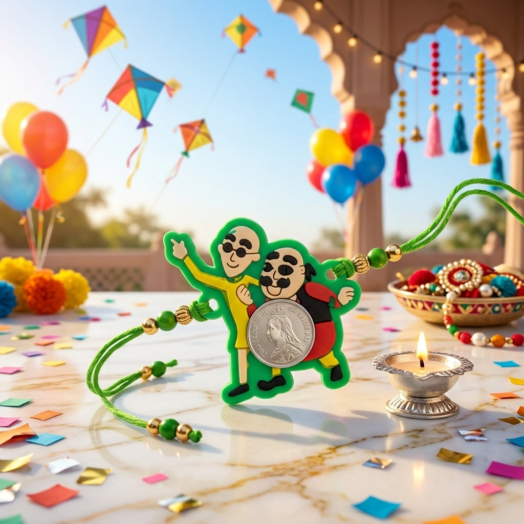 Motu Patlu Kids Handcrafted Silver Coin Rakhi Shriramsilverworks