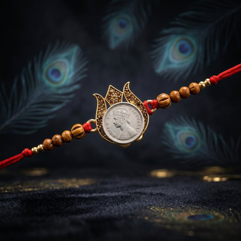 Tulsi Silver Coin Rakhi 1gm Shriramsilverworks