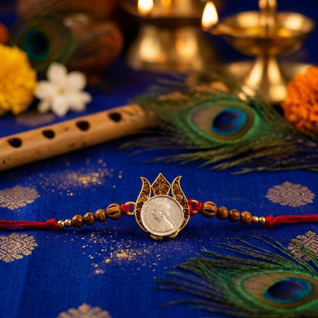Tulsi Silver Coin Rakhi 1gm Shriramsilverworks