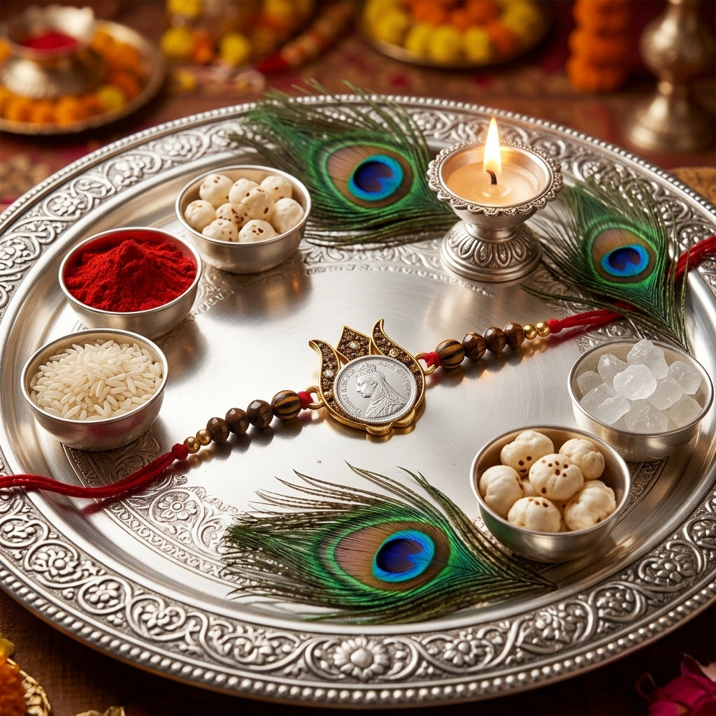 Tulsi Silver Coin Rakhi 1gm Shriramsilverworks