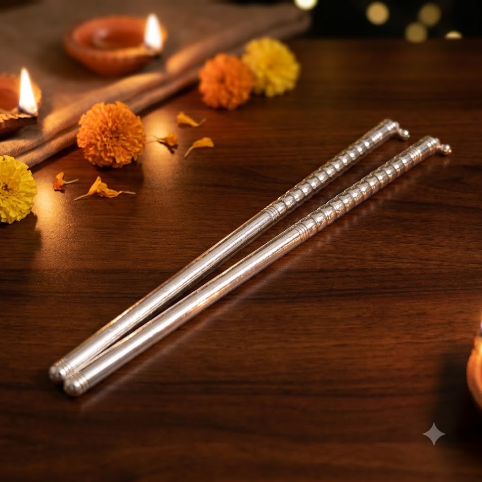 Pure Silver Ganesh Pooja Dandiya - Traditional Silver Sticks Shriramsilverworks