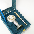 Handcrafted Silver Table Clock Small with Silver Ballpoint Pen