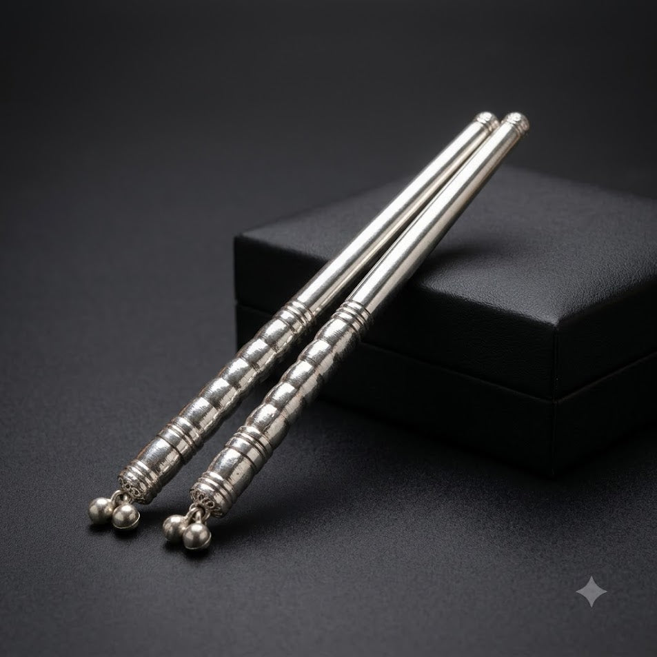 Pure Silver Ganesh Pooja Dandiya - Traditional Silver Sticks Shriramsilverworks